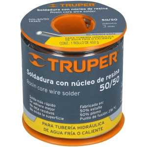 Soldadura con Nucleo de Resina 450g 3mm 50/50 Estaño Plomo, para tuberia Hidraulica, SOL-50/50 14365 Truper