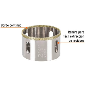 Sierra de copa 2 1/2" o 63.5mm, con borde de diamante, alto rendimiento, cortes finos y rapidos, COAZ-2-1/2 17134 Truper