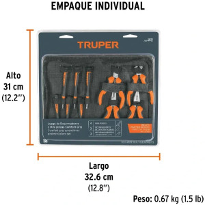 Juego de alicates miniatura y desarmadores Joyero 10 Piezas CRVanadio Truper 18200