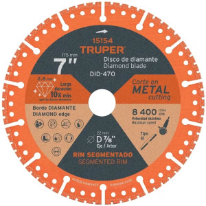 Discos de diamantes 7" x2.8mm para corte metal E7/8 Truper 15154