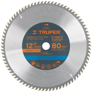 Discos Sierra para Madera 12" Centro 1", 80 Dientes de carburo de tungsteno, ST-1280E 12684 Truper