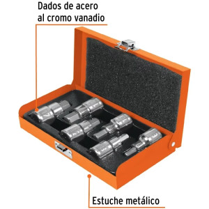 Juego de dados 6 Piezas Milimetrico punta Allen, Encastre 1/2", acero al cromo vanadio, JPH-1/2X6M 13926 Truper