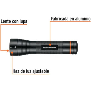 Linternas LED 500lm AltaPotencia 250m 22H 2PilasD Aluminio Truper 18813