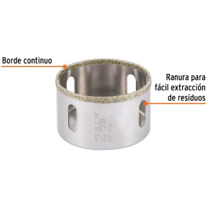 Sierra de copa 2 5/8" o 66.6mm, con borde de diamante, alto rendimiento, cortes finos y rapidos, COAZ-2-5/8 17135 Truper