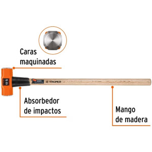Combas 10lb Octagonales Mango36", Cara Maquinada con protector termoplastico, MD-10M 16512 Truper