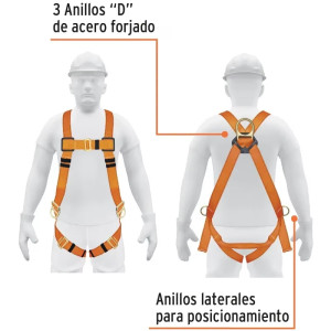 Arnes de Cuerpo Completo 3 Anillos Posicionamiento y Contra Caídas, Carga 140kg, Truper 14439