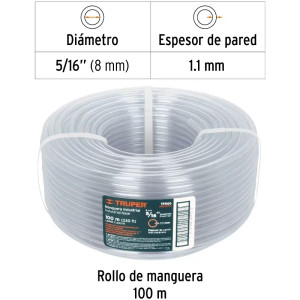 Manguera Industrial 5/16" Espesor 1.2mm, 100 Metros Peso 4.4Kg, MAN-5/16I 19866 Truper