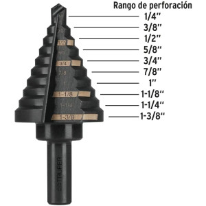 Brocas Escalonada HSS 10 Escalones 1/4"-1-3/8" x79mm, Truper 12126