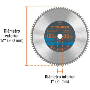 Discos sierras 12" 80Dientes C1", para aluminio, Truper 12685