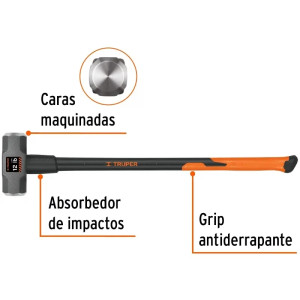 Combas 12lb Octagonales Mango36" Fibra de Vidrio, Cara Maquinada, MD-12F 16542 Truper