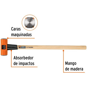 Combas 12lb Octagonales Mango36" Cara Maquinada con protector termoplastico, MD-12M 16513 Truper