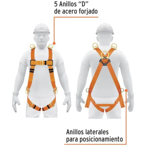 Arnes de Cuerpo Completo 5 Anillos Posicionamiento Rescate y Contra Caídas, Carga 140kg, Truper 14434