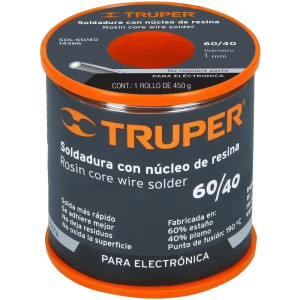 Soldadura con Nucleo de Resina 450g 1mm 60/40 Estaño Plomo, para Electronica, SOL-60/40 14366 Truper