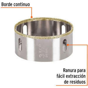 Sierra de copa 3 1/2" o 88.9mm, con borde de diamante, alto rendimiento, cortes finos y rapidos, COAZ-3-1/2 17138 Truper