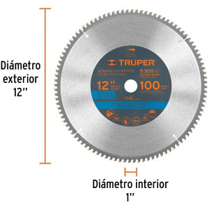 Discos sierras 12" 100Dientes C1", para aluminio, Truper 12686
