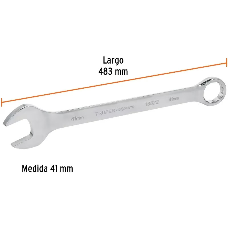 Llave Boca Mixta 41mm Combinada CrVanadio ELarga Truper 13841