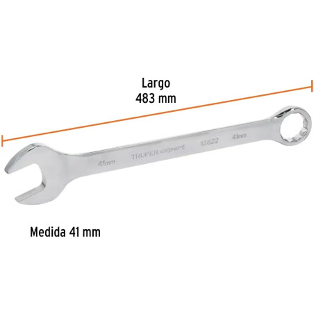 Llave Boca Mixta 41mm Combinada CrVanadio ELarga Truper 13841