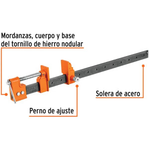Prensa Sargentas con Solera Apertura 24" Largo 32", Hierro nodular Solera de acero, S2 17735 Truper