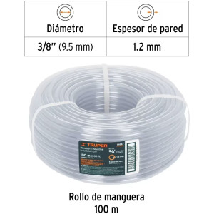 Manguera Industrial 3/8" Espesor 1.5mm, 100 Metros Peso 6.5Kg, MAN-3/8I 19867 Truper