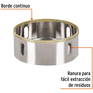 Sierra de copa 4" o 101.6mm, con borde de diamante, alto rendimiento, cortes finos y rapidos, COAZ-4 17139 Truper
