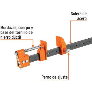 Prensa Sargentas con Solera Apertura 36" Largo 44", Hierro nodular Solera de acero, S3 17736 Truper