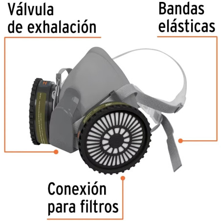 Respirador Profesional con Cartuchos Incluido Multi-Gas Media Cara, Banda Elastica, KIT-RES-MU 13730 Truper
