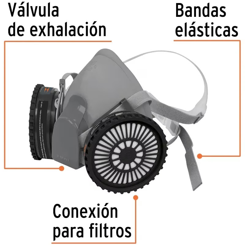 Respirador Profesional con Cartuchos Pintura y Pestecidas Media Cara, Banda Elastica, KIT-REP-PP 13731 Truper