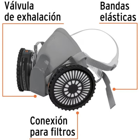 Respirador Profesional con Cartuchos Pintura y Pestecidas Media Cara, Banda Elastica, KIT-REP-PP 13731 Truper