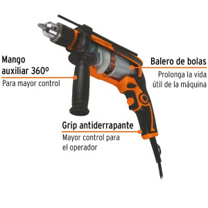 Taladro Percutor 1/2" 700W 3000RPM 44800GPM Velocidad Reversible, ROTO-1/2A8-2 15347 Truper