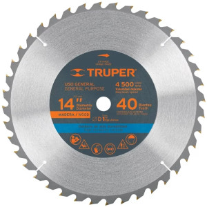 Discos Sierra para Madera 14" Centro 1", 40 Dientes de carburo de tungsteno, ST-1440E 18322 Truper