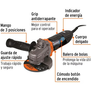 Amoladora Esmeril Angular 4-1/2" 800W Ergo-Pro, Truper 100735