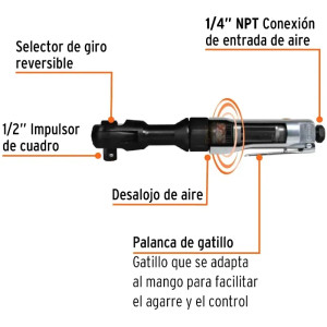 Ratchet Matraca Neumatica 1/2", Carcasa de Aluminio pulido, TPN-886H-2 11189 Truper