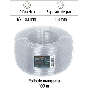 Manguera de Nivel 1/2" Espesor 1.1mm, 100 Metros Peso 6Kg, MAN-1/2N 19863 Truper