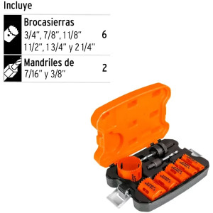 Juegos de Sierras Copas bimetalicas 8 piezas, Truper 15405