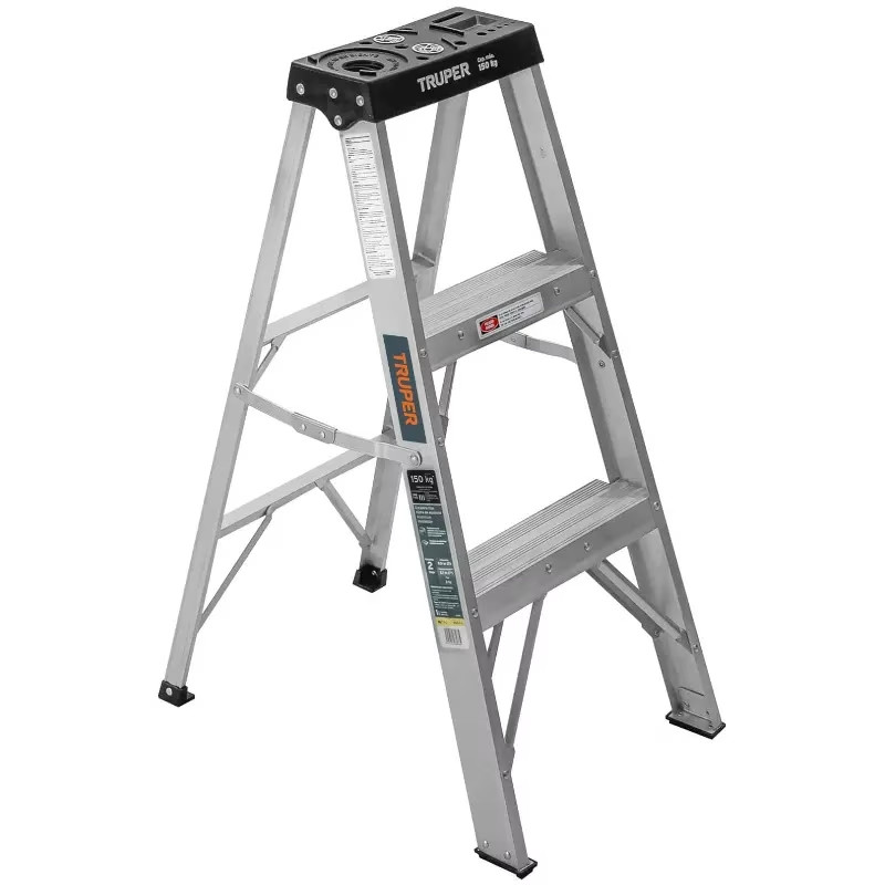 Escaleras de Tijera 2 Peldañoss T3 Max2.1m P3kg EAluminio, Truper 16740