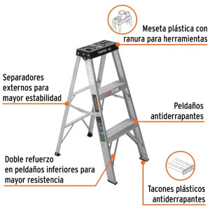 Escaleras de Tijera 2 Peldañoss T3 Max2.1m P3kg EAluminio, Truper 16740