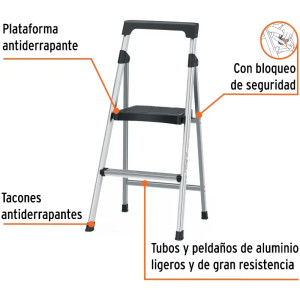 Escaleras Tubulares 2 Peldaños Plegables T3 Max2.4m Aluminio, Truper 16763