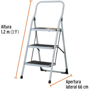 Escaleras  Tubulares 3 Peldaños Plegables T3 Max2.2m P6.2kg Acero, Pretul 24120
