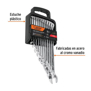 Juegos de 11 Llaves Combinadas extralargas Pulgadas CrVanadio Truper 15780