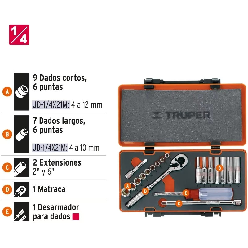 Juegos de Herramientas 20 piezas MM E1/4 EM Truper 13981