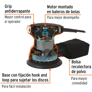 Lijadora Roto Orbital 5" 260W con BolsaRecolectora Truper 102466