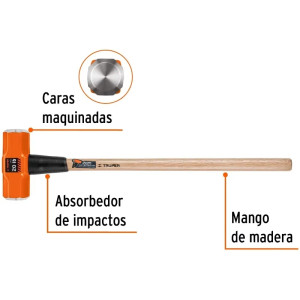 Combas 20lb Octagonales Mango36", Cara Maquinada con protector termoplastico, MD-20M 16516 Truper