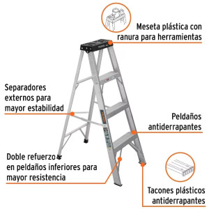 Escaleras de Tijera 3 Peldaños T3 Max2.4m P3.7kg EAluminio, Truper 16741
