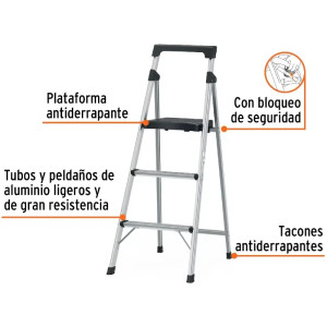 Escaleras Tubulares 3 Peldaños Plegables T3 Max2.6m Aluminio, Truper 16764