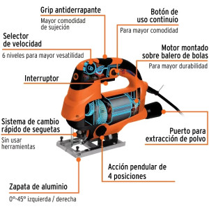Sierra Caladora Truper 750W 800-3000RPM Profesional Zegueta Tipo T VV, CALA-A5-2 15469 Truper