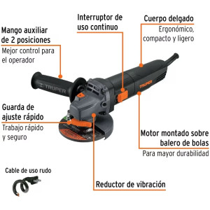 Amoladora Esmeril Industrial Angular 4-1/2" 850W, Truper 100755