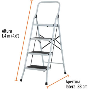 Escaleras  Tubulares 4 Peldaños Plegables T3 Max2.4m P7.9kg Acero, Pretul 24122