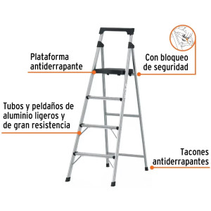 Escaleras Tubulares 4 Peldaños Plegables T3 Max2.8m Aluminio, Truper 16765