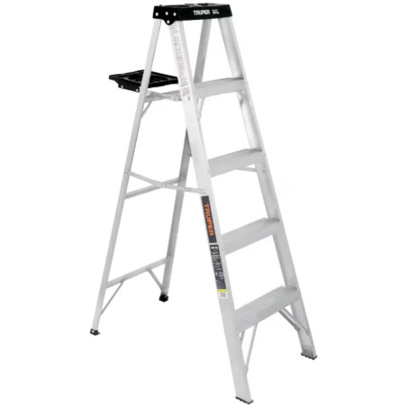 Escaleras Tijera 4 Peldaños con Bandeja T3 Max2.7m P4.8kg EAluminio, Truper 16742