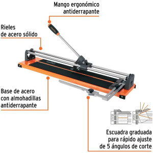 Cortador de Mayolica con Rodaje Corte 60cm, Riel de Acero Solido, Mango Ergonomico, CAZ-60B 12931 Truper